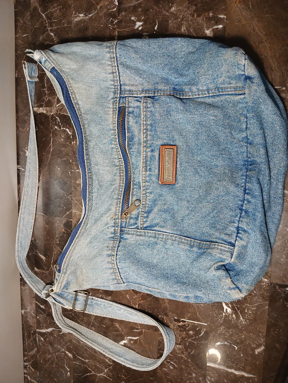 Y2k Faded Glory Light Blue Denim Messenger Bag with Adjustable Strap
